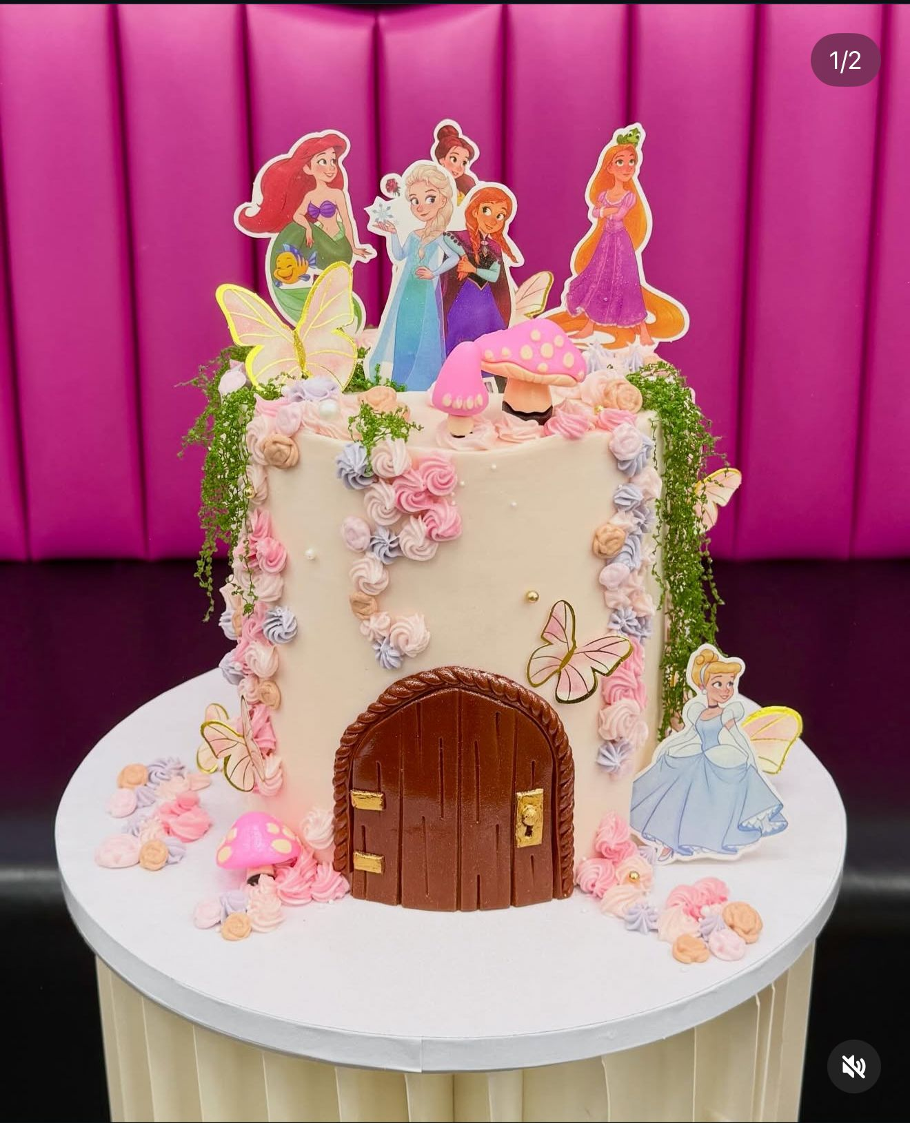 Custom princess birthday cake with Disney characters — Desi Cakes & Shakes Oldham